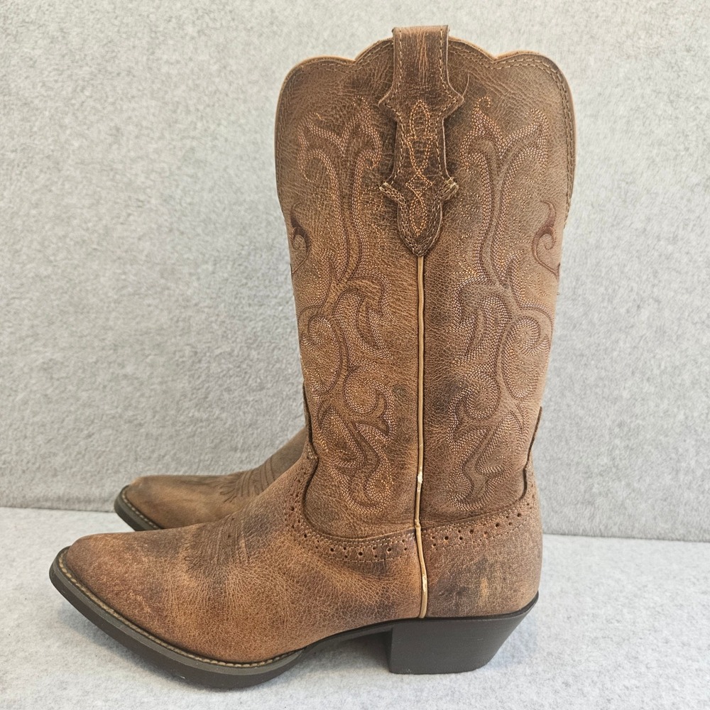 JUSTIN | Womens Distressed Brown Leather Western Cowboy Boots Size 7B
